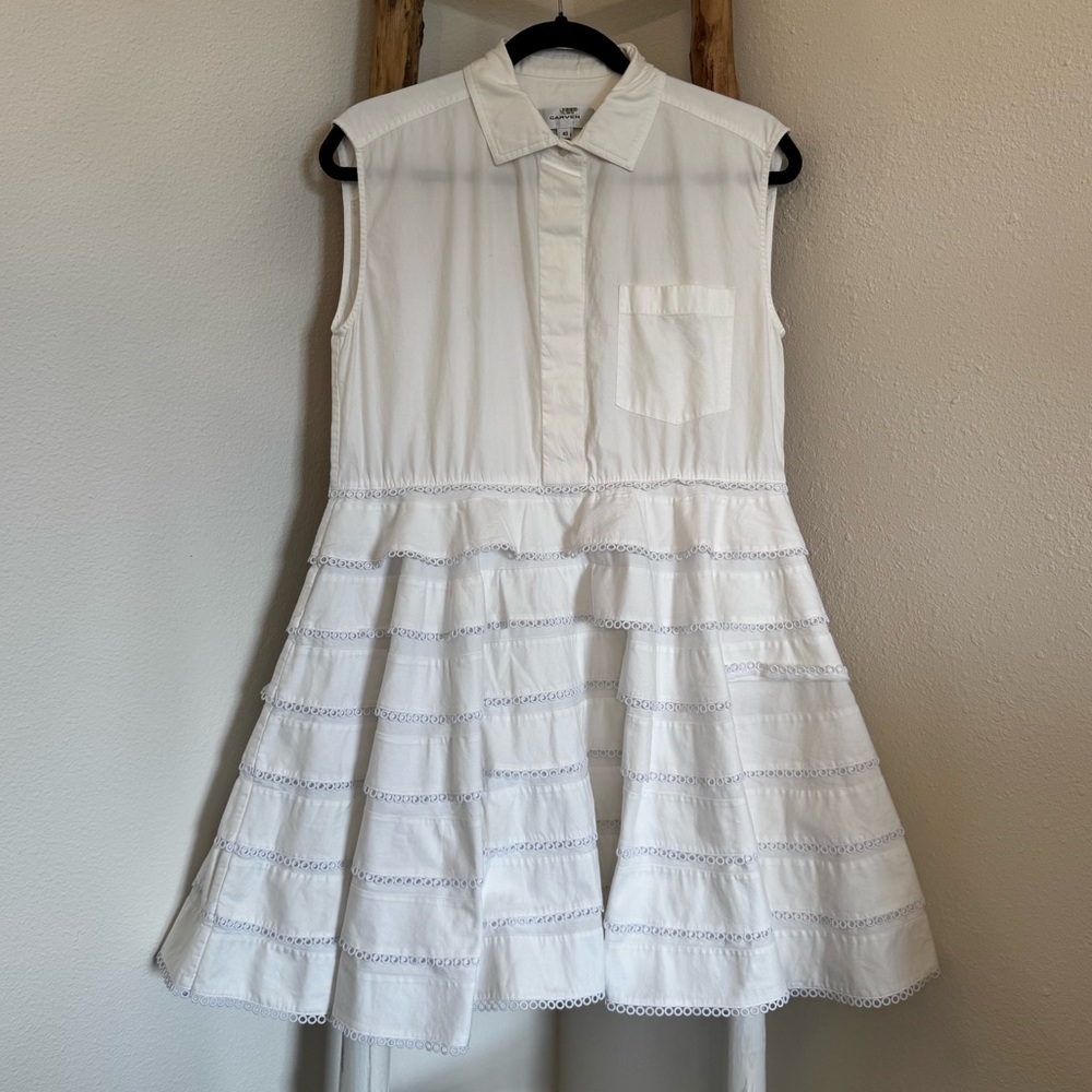 Carven White Crochet Shirt Dress in Size 40 - Picture 5 of 9